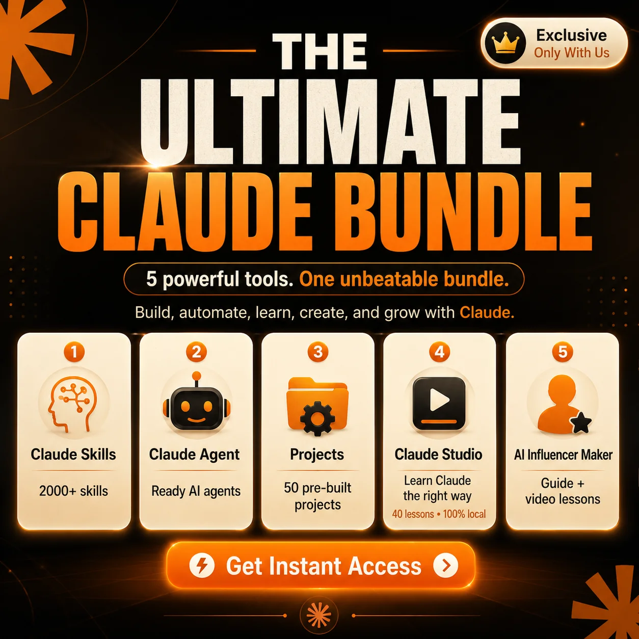 The Ultimate Claude Bundle β Skills + Agents + Projects + Studio + AI Influencer Creator